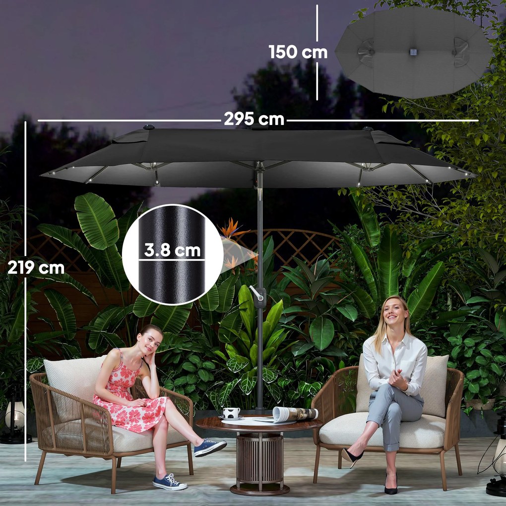 Outsunny Umbrelă de Terasă cu Două Fețe, Bază în Cruce, Sistem de Înclinare și Manivelă | Aosom Romania