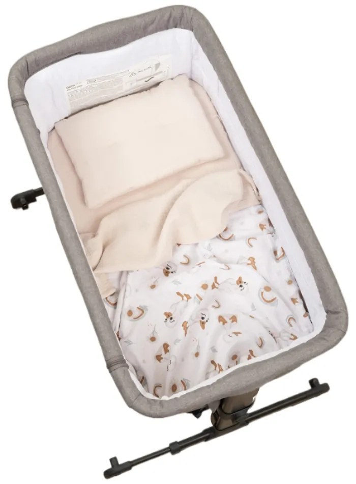 Lenjerie de vara din muselina pentru co-sleeper Kidizi Ducky, include cearceaf, perna si paturica cu doua fete, bumbac 100%
