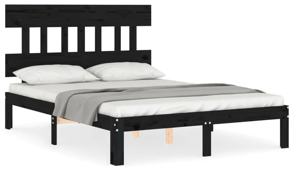 3193575 vidaXL Cadru de pat cu tăblie dublu, negru, lemn masiv