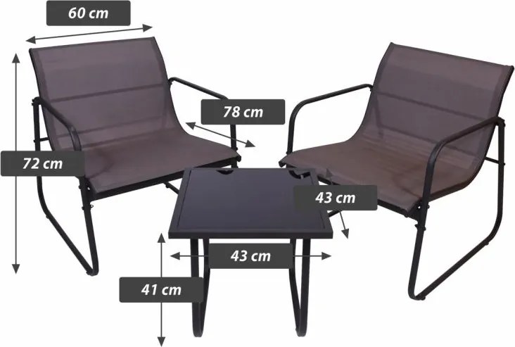 Set de relaxare pentru grădină, masă și 2 fotolii, oțel, gri