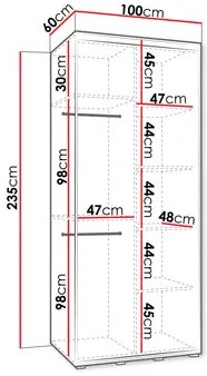 Dulap de haine cu uși culisante Foktra 3 100 (Cașmir + Negru) (cu oglindă). Promo -17%. 1105697