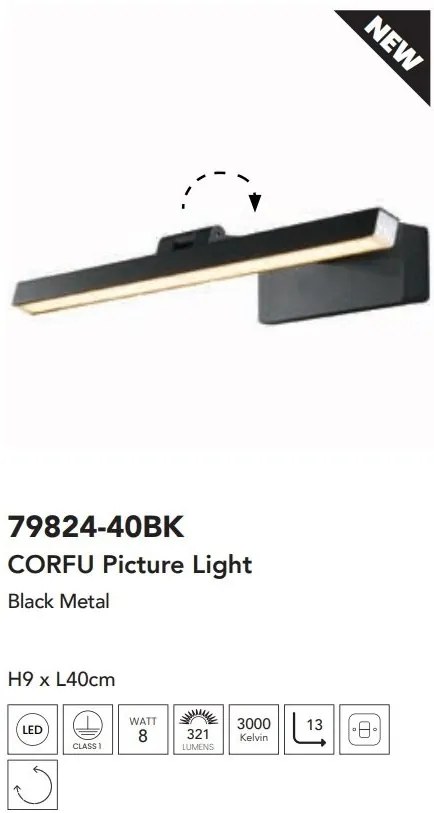 Aplica de perete LED pentru oglinda sau tablou Corfu negru