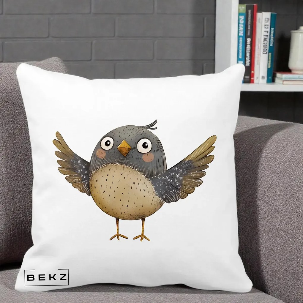 Perna Decorativa Pasare cu Aripi Intinse, 40x40 cm, Alba Mata, Husa Detasabila, Perna Inclusa, BEKZ®