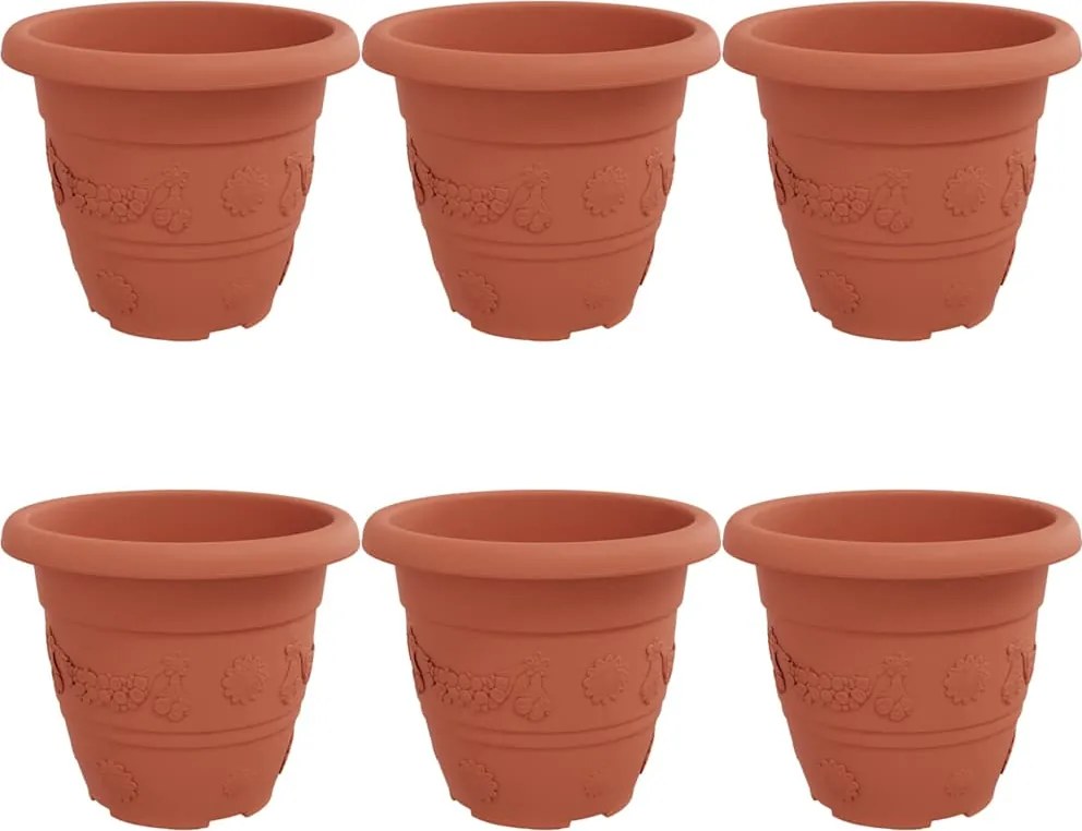 vidaXL Ghiveci rotund pentru flori 6 pcs Roșu cărămidă Ø 26 x 21.5 cm