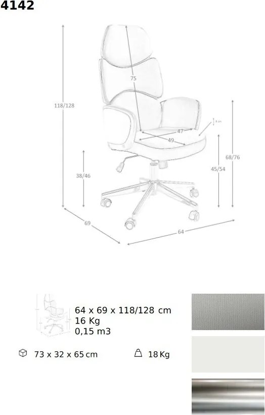 Scaun de birou pivotant design modern Gris-White