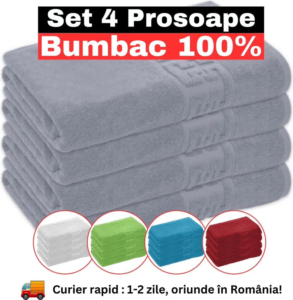 Set 4 Prosoape Baie Bumbac 100%, 550g/m², Greek
