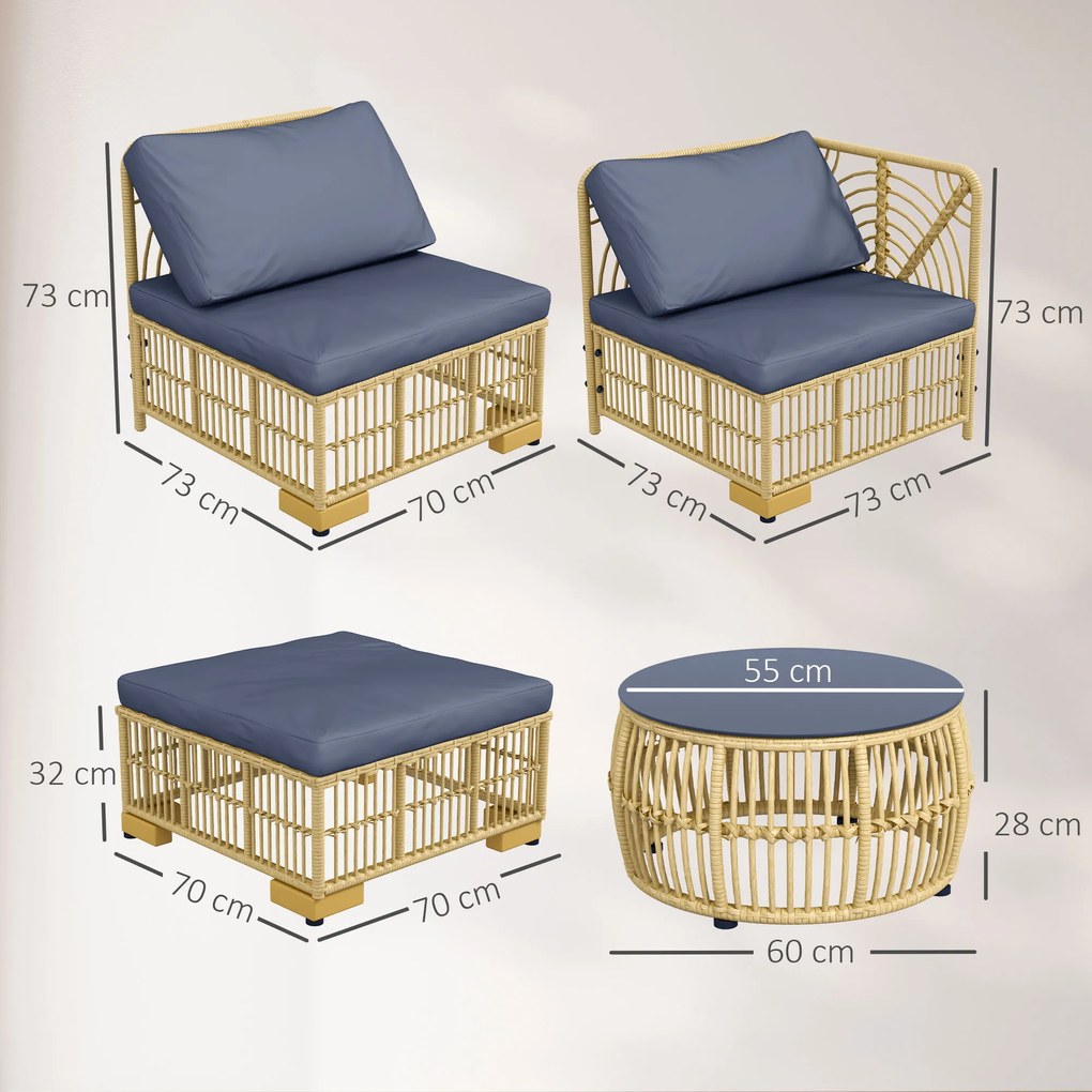 Outsunny Set de mobilier din rachita de 5 bucati, Gri