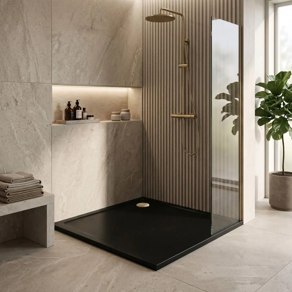 Cada pentru dus din acril Rea Savoy negru 80x80