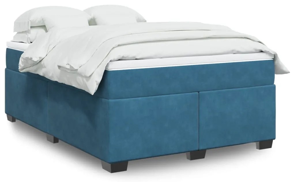 vidaXL Pat box spring cu saltea, albastru închis, 140x200 cm, catifea