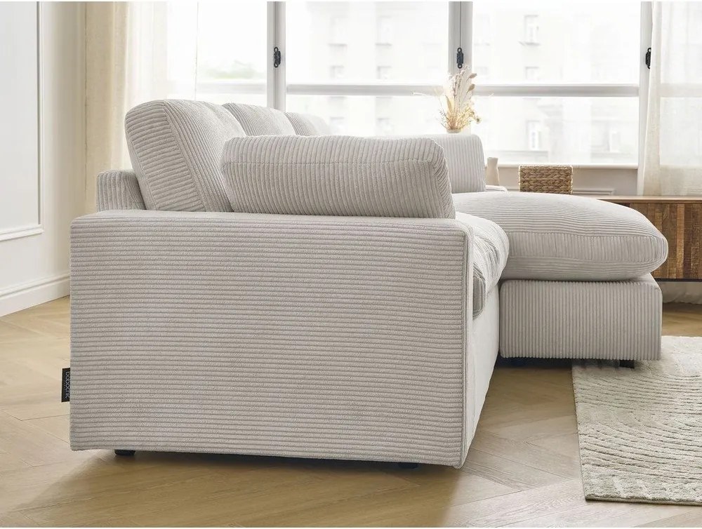 Colțar bej cu tapițerie din catifea reiată Belair – Bobochic Paris