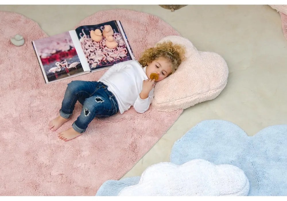 Covor pentru copii roz lavabil/țesut manual din bumbac 160x180 cm Puffy Love – Lorena Canals