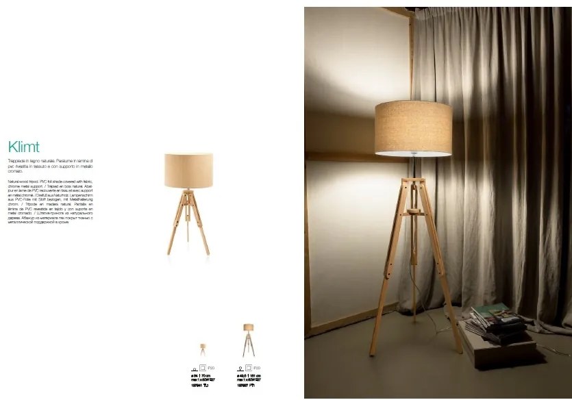 Lampadar cu trepied din lemn, KLIMT PT1 WOOD 137827