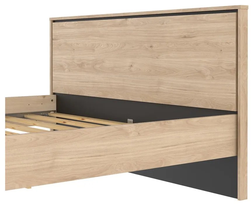 Pat matrimonial în culoare naturală cu aspect de lemn de stejar cu somieră 160x200 cm Ry – Tvilum