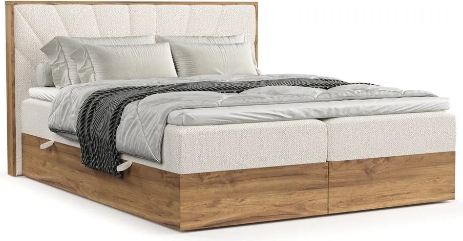 Pat boxspring crem/în culoare naturală cu spațiu de depozitare 160x200 cm Asahi – Maison de Rêve