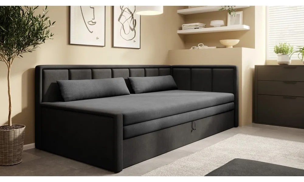 Canapea gri închis extensibilă/cu spațiu de depozitare cu tapițerie din chenille 214 cm Fulgeo – ELTAP