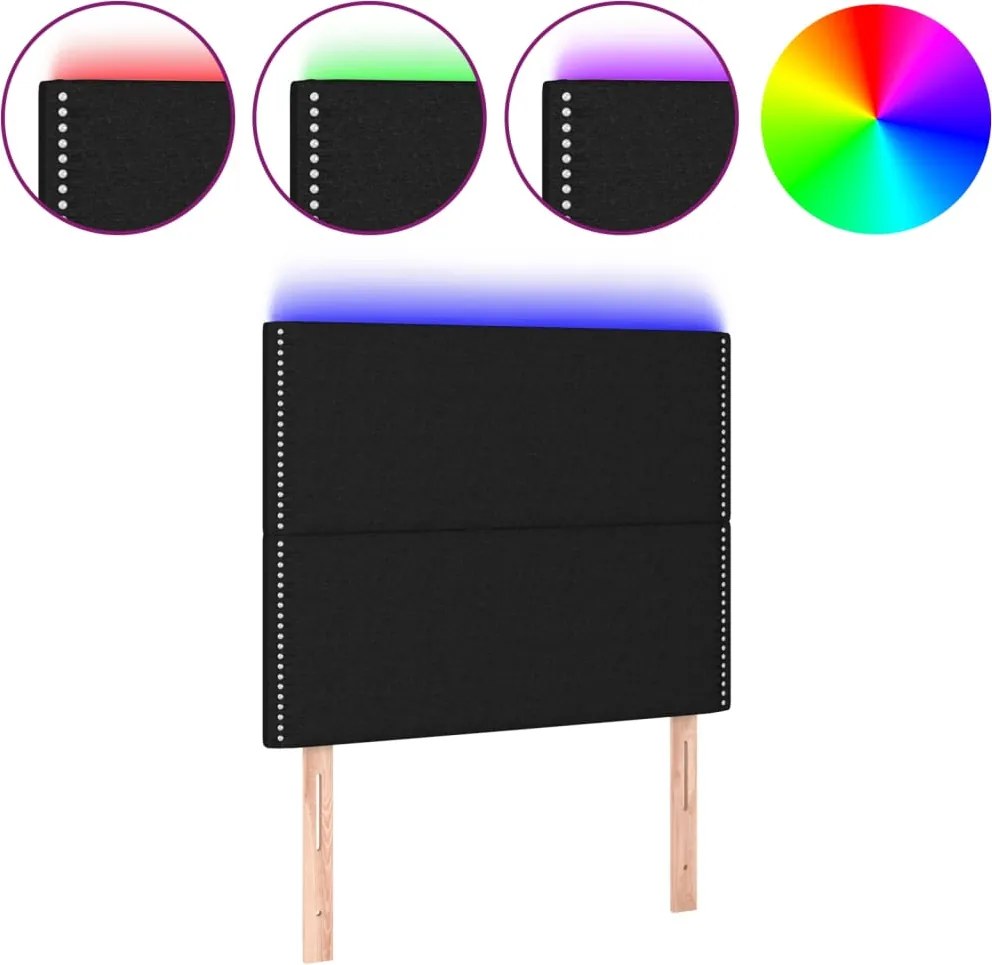vidaXL Tăblie de pat cu LED, negru, 80x5x118/128 cm, textil