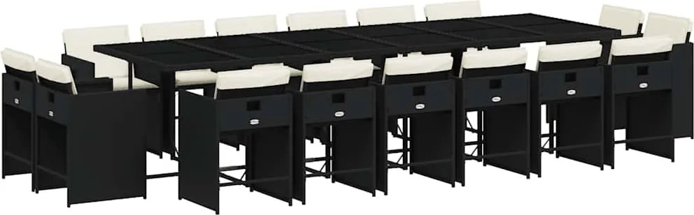 vidaXL Set mobilier de grădină cu perne, 17 piese, negru, poliratan