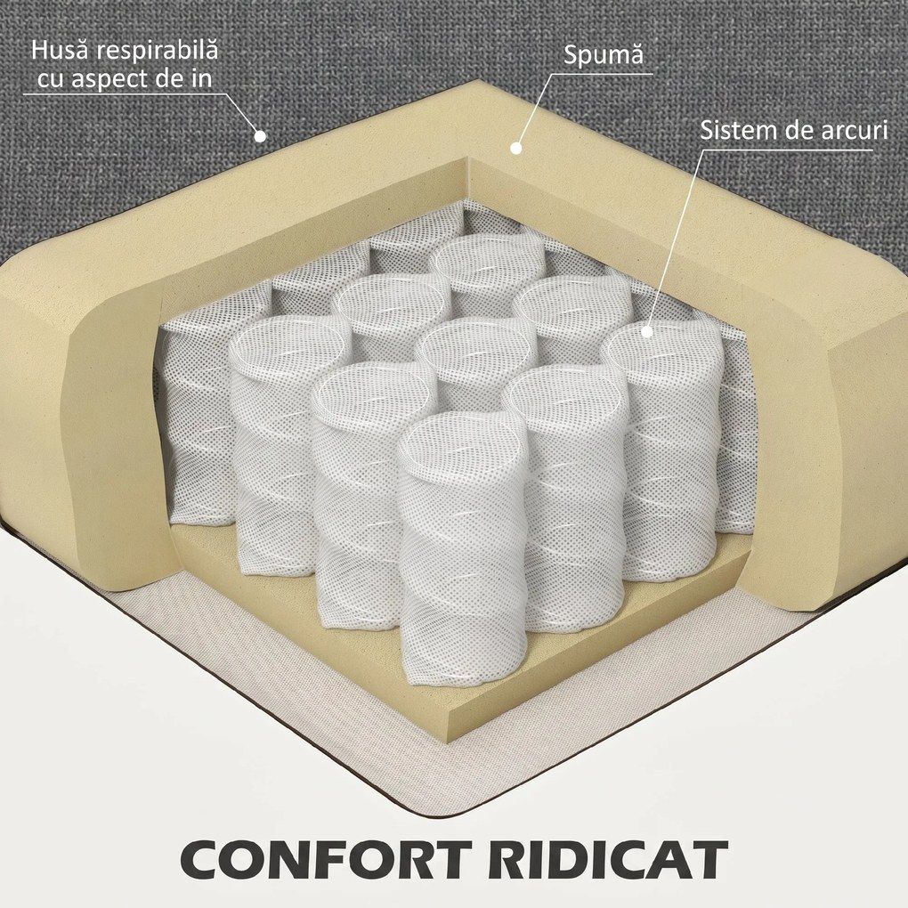 HOMCOM Canapea de 3 Locuri din Material Textil cu Brațe, Perne Căptușite și Înveliș cu Efect de In, 237x94x102 cm, Gri | Aosom Romania