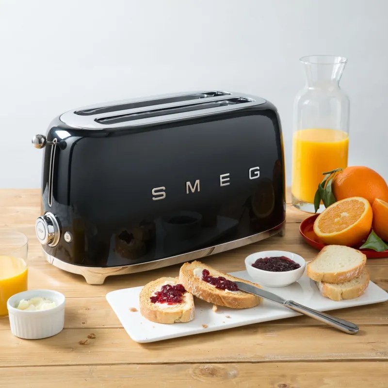 Prajitor de paine SMEG 50's Style TSF01BLEU, 950 W, 2 felii, 6 trepte, Tava pentru firimituri, Cablu integrat, Otel inoxidabil, Negru