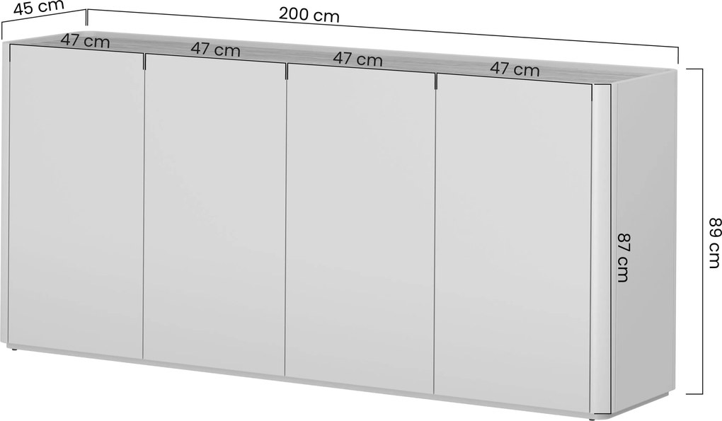 Comodă Elivo 200 cm cu 4 uși - eucalipt / stejar baltic dune