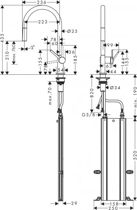 Baterie bucatarie cu dus extractibil si sBox, Hansgrohe Talis M54, crom, 72803000