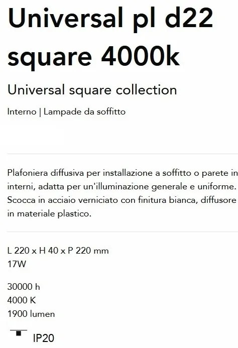 Plafoniera LED design slim, Universal pl d22 square 4000k