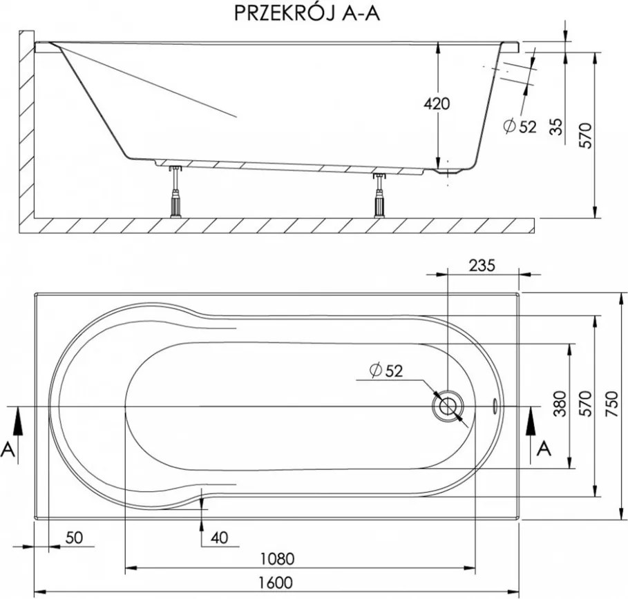 Cadă dreaptă Doria 75x160