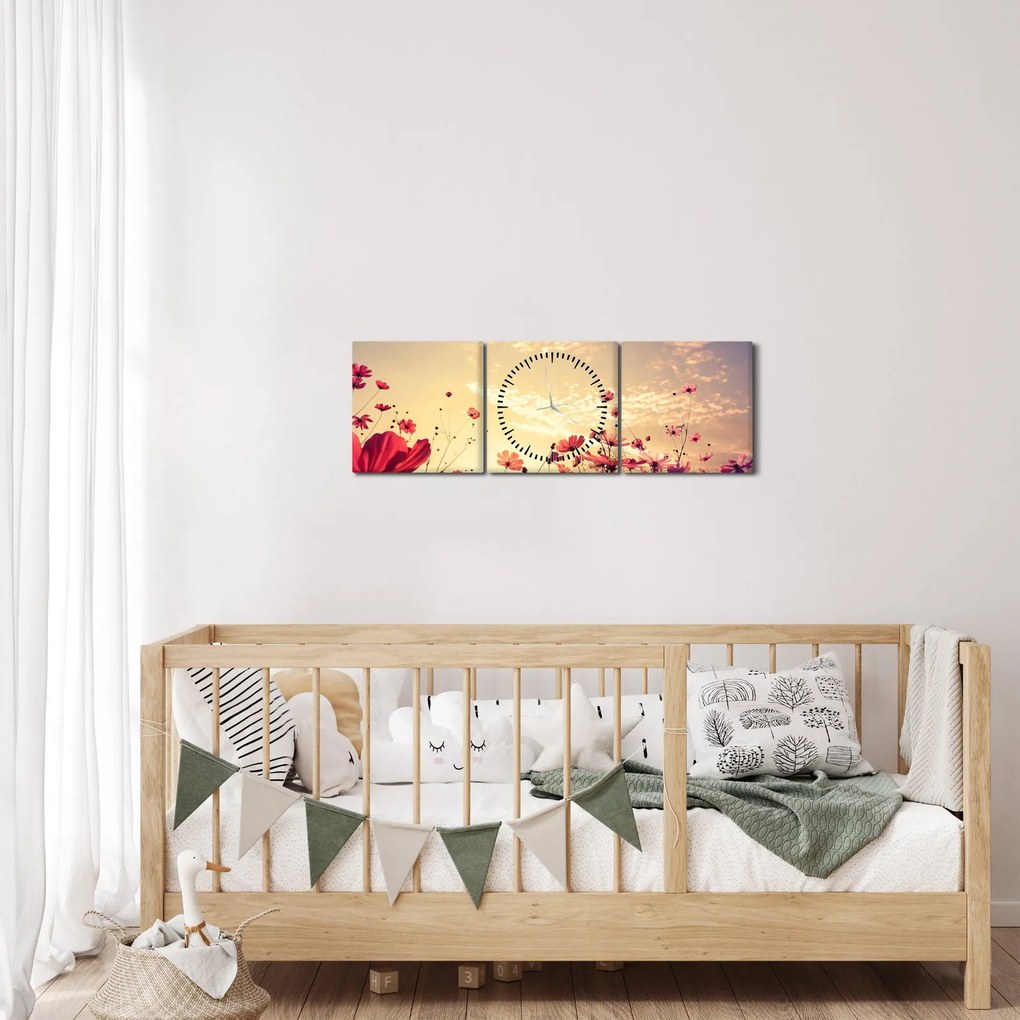 Tablou - Lunca cu flori (cu ceas) (90x30 cm)