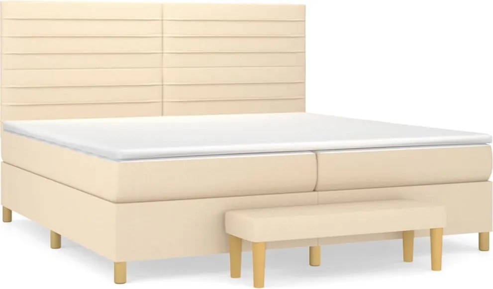 vidaXL Pat box spring cu saltea, crem, 200x200 cm, textil