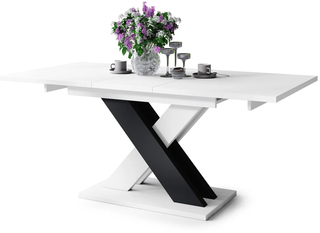 Mazzoni KARO Alb Mat/Negru Mat – MASĂ/MĂSUȚĂ DE CAFEA MODERNĂ CU BLAT EXTENSIBIL până la 180 cm