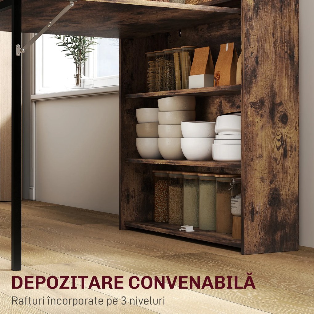 HOMCOM Masă pliabilă cu raft, design industrial, economisire de spațiu, pentru spații mici, 80x90x93cm, Maro-Rustic | Aosom Romania