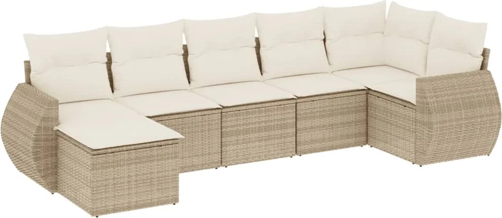 vidaXL Set canapele de grădină, 7 piese, cu perne, bej, poliratan
