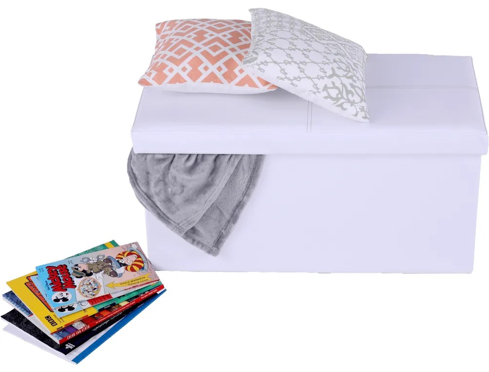 Taburet pliabil din piele ecologica alba, IMRA