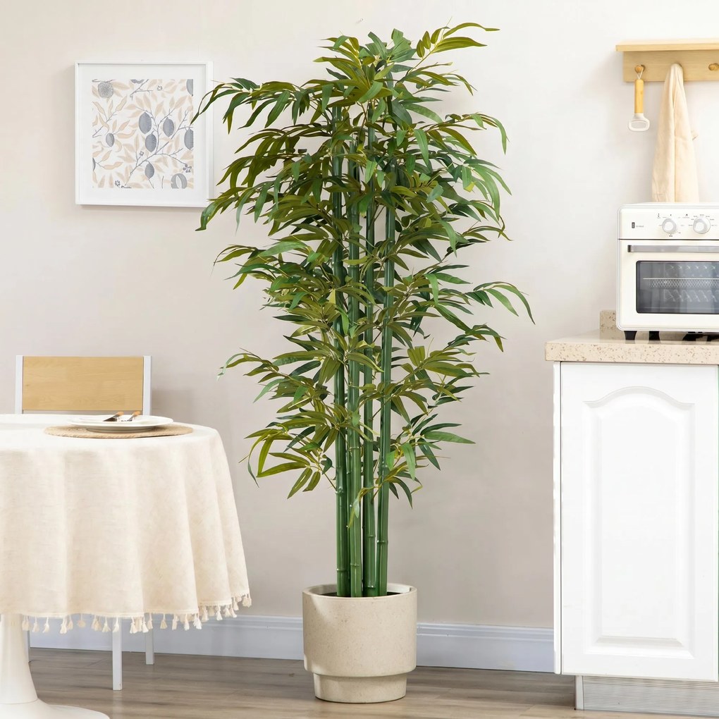 HOMCOM Plantă Artificială de Bambus, 180 cm, Realistă, cu Ghiveci Decorativ pentru Living și Dormitor, Verde | Aosom Romania