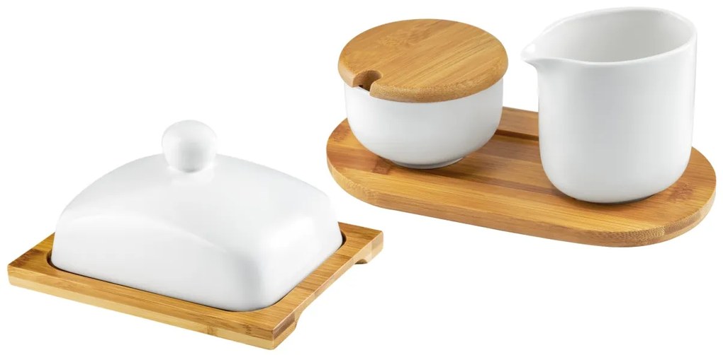 Set zaharnita si latiera portelan, 3 piese, alb mat, Natural