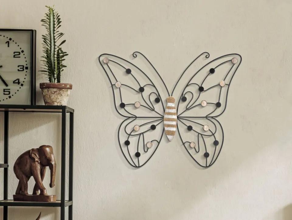 Decoratiune de perete neagra din metal / lemn, 43 x 1,5 x 33 cm, Butterfly Mauro Ferreti