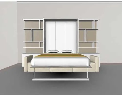 Set pat rabatabil dublu cu somiera inclusa, canapea 3 locuri si 2 biblioteci(100 cm) - ROYAL XL 160 - SOFA & BIG BOOKCASES SET (160X200)