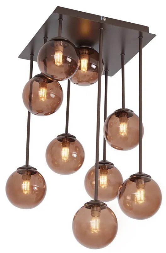 Plafonieră de design bronz cu sticlă bronzată 9 lumini - Athens