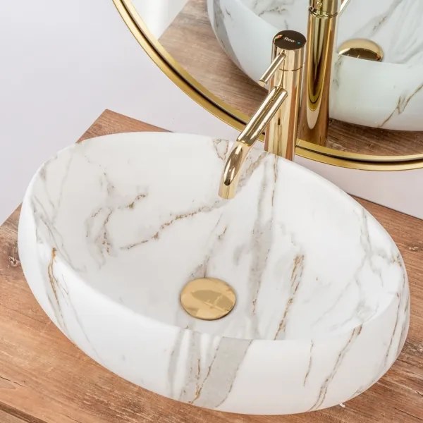 REA-U8568 - Lavoar LINDA pentru blat 34 x 48,5 cm ceramică/decor marmură