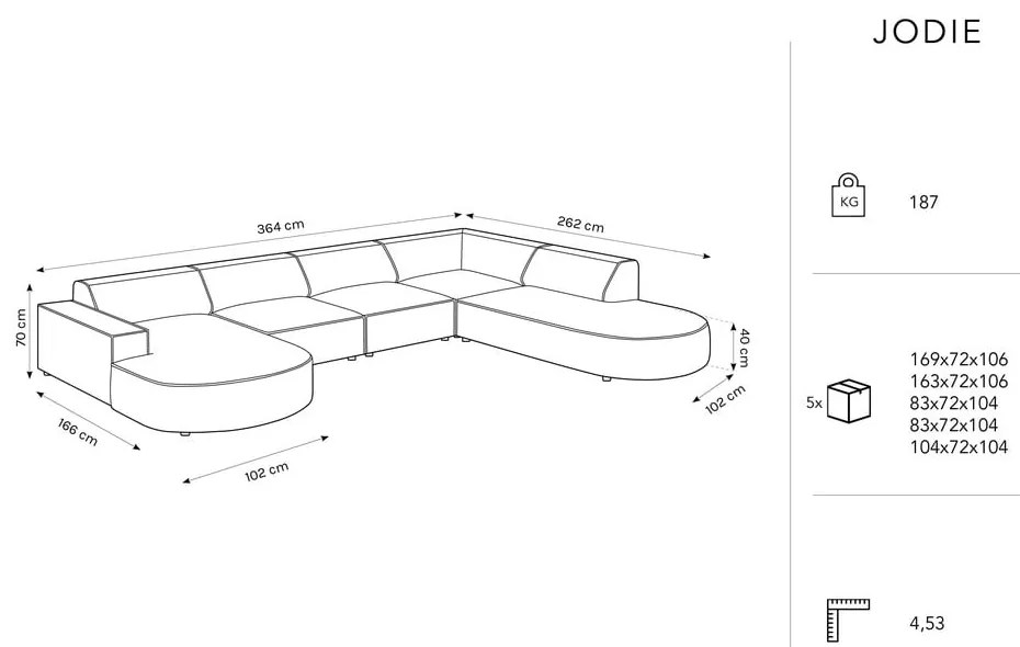 Colțar verde cu tapițerie din catifea (cu șezlong pe partea dreaptă) Jodie - Micadoni Home