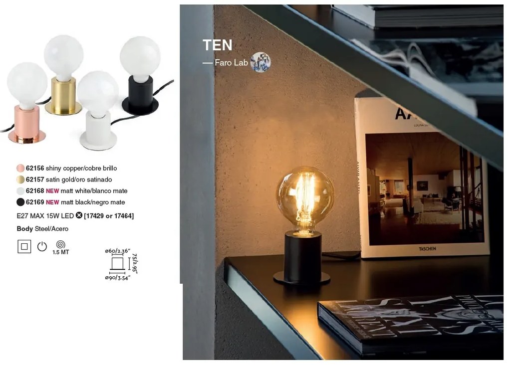 Veioza design modern minimalist TEN alba 62168