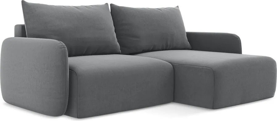 Colțar gri extensibil/cu spațiu de depozitare cu tapițerie din catifea (cu colț pe partea dreaptă/cu șezlong) Kalena – Makamii