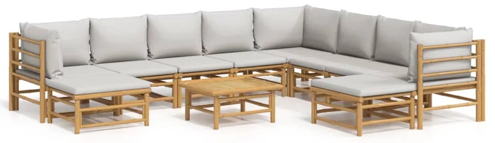 3155097 vidaXL Set mobilier de grădină cu perne gri deschis, 11 piese, bambus