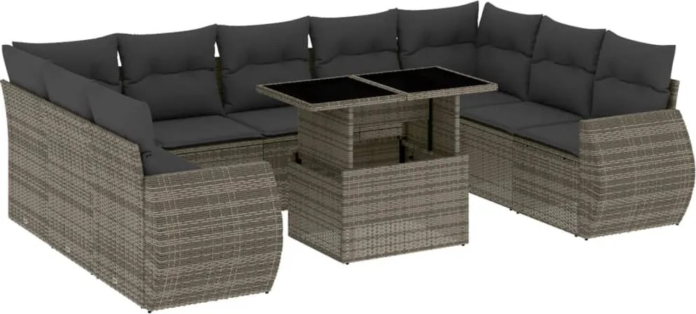 vidaXL Set mobilier de grădină cu perne, 10 piese, gri, poliratan