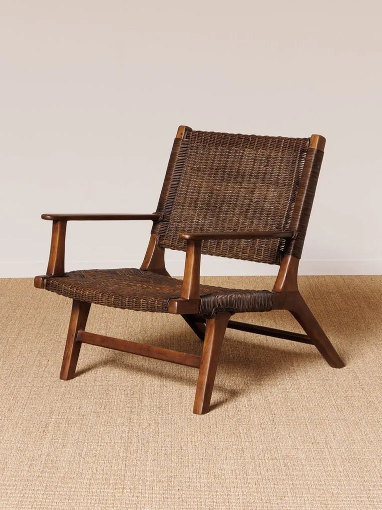 Scaun dining, maro, din rattan si lemn de tec, Otis