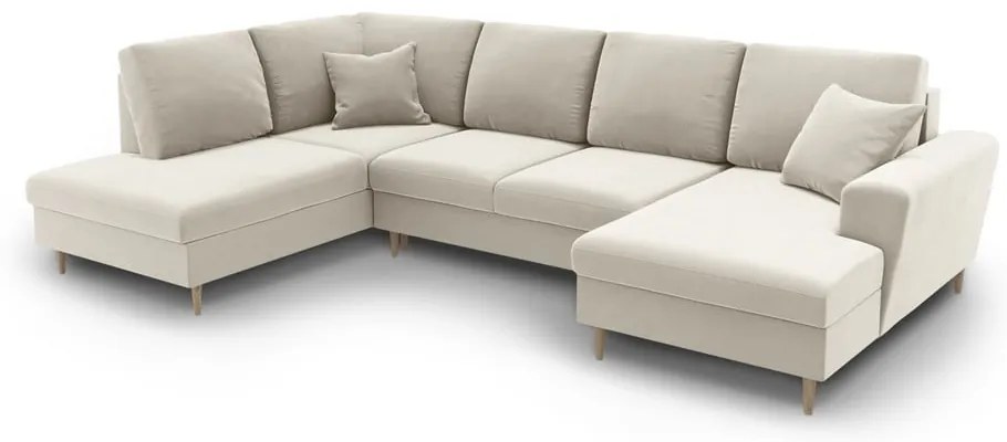 Colțar bej extensibil, cu spațiu de depozitare cu tapițerie din catifea (cu colț pe partea stângă-în formă de "U") Kyoto – Cosmopolitan Design