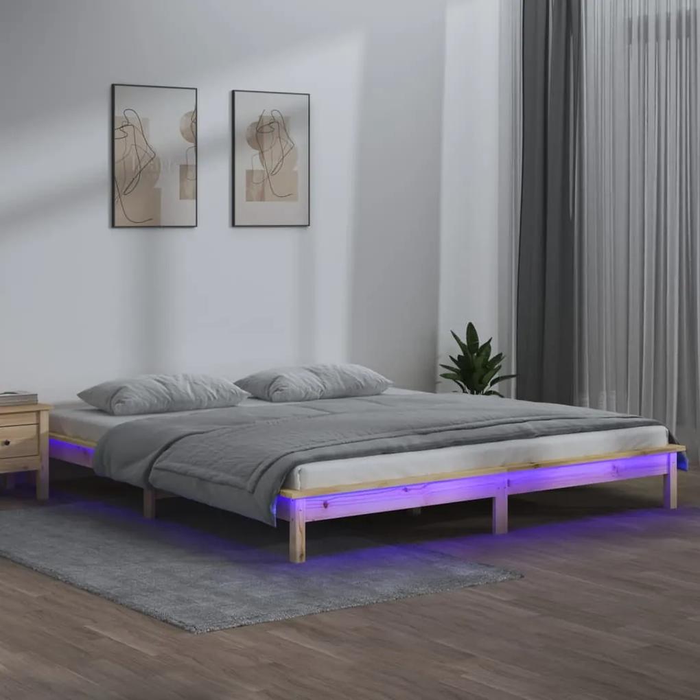 820626 vidaXL Cadru de pat cu LED, 200x200 cm, lemn masiv