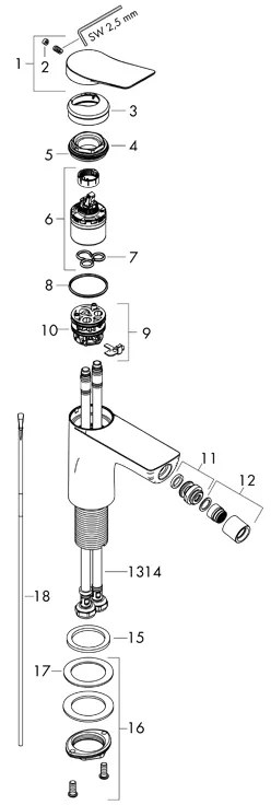 Baterie bideu, Hansgrohe, Vivenis, cu ventil, negru mat