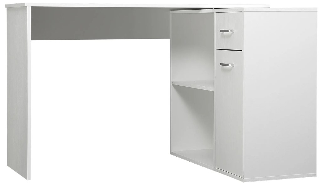 HOMCOM Birou de colț rotativ la 180°, birou pentru calculator, bibliotecă, sertar, dulap, loc de lucru, 117x82x74cm, alb | Aosom Romania