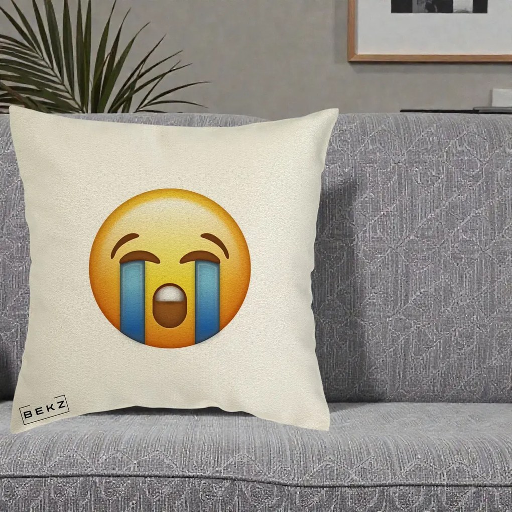 Perna Decorativa Emoji Plange, 40x40 cm, Ecru, Husa Detasabila, Perna Inclusa, BEKZ®